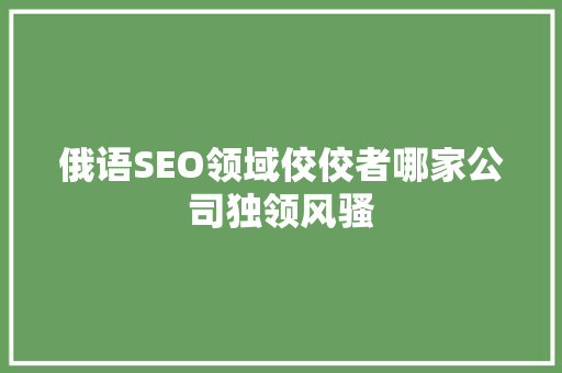 俄语SEO领域佼佼者哪家公司独领风骚