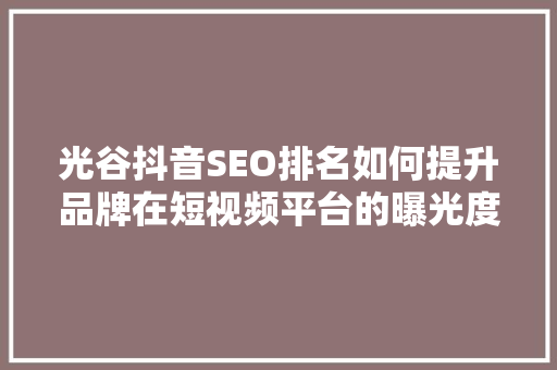 光谷抖音SEO排名如何提升品牌在短视频平台的曝光度