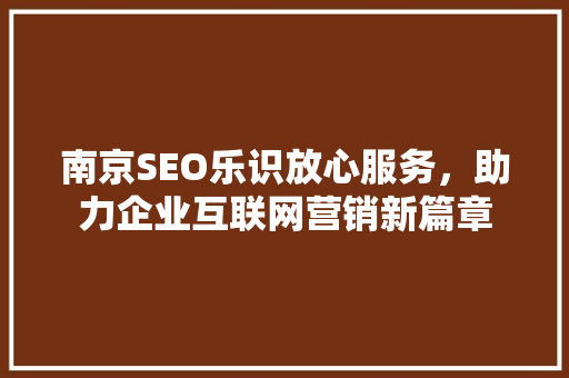 南京SEO乐识放心服务，助力企业互联网营销新篇章