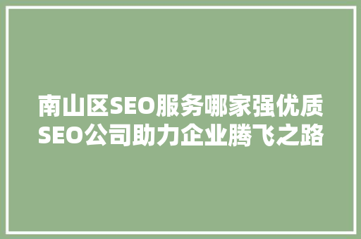 南山区SEO服务哪家强优质SEO公司助力企业腾飞之路