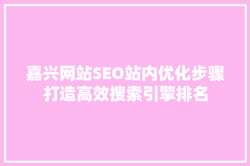 嘉兴网站SEO站内优化步骤打造高效搜索引擎排名