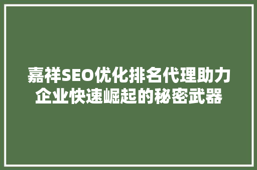 嘉祥SEO优化排名代理助力企业快速崛起的秘密武器