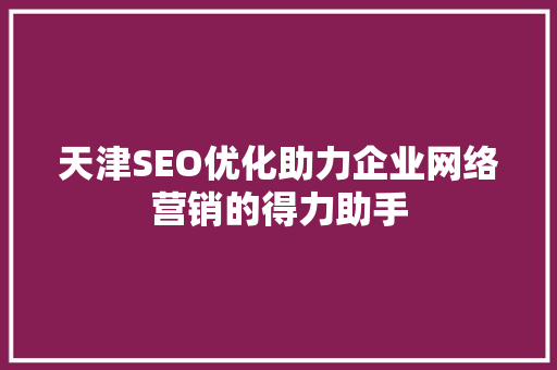 天津SEO优化助力企业网络营销的得力助手