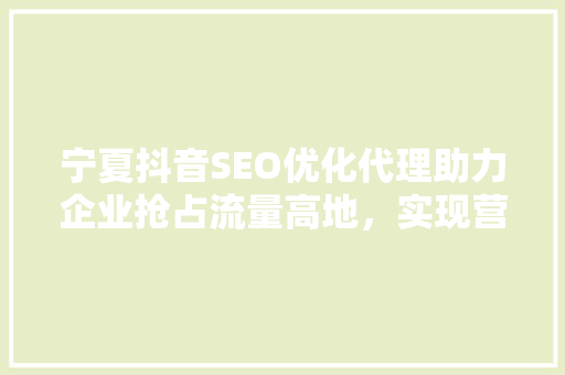 宁夏抖音SEO优化代理助力企业抢占流量高地，实现营销新突破