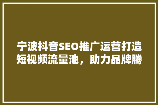 宁波抖音SEO推广运营打造短视频流量池，助力品牌腾飞