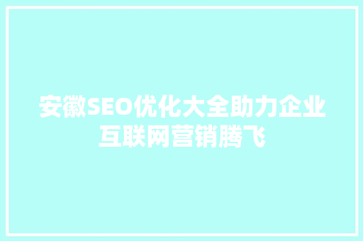 安徽SEO优化大全助力企业互联网营销腾飞