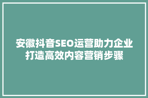 安徽抖音SEO运营助力企业打造高效内容营销步骤