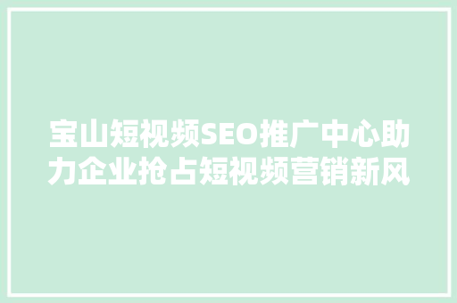 宝山短视频SEO推广中心助力企业抢占短视频营销新风口 电脑基础