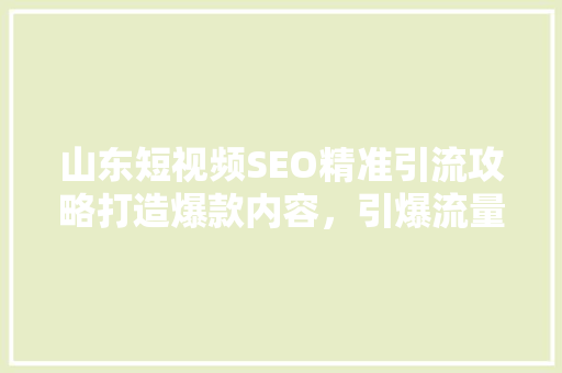 山东短视频SEO精准引流攻略打造爆款内容，引爆流量池
