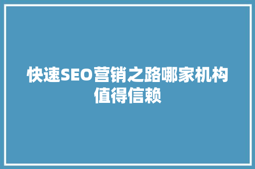 快速SEO营销之路哪家机构值得信赖