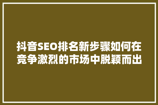 抖音SEO排名新步骤如何在竞争激烈的市场中脱颖而出 抖音SEO排名新步骤如何在竞争激烈的市场中脱颖而出