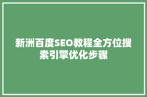 新洲百度SEO教程全方位搜索引擎优化步骤