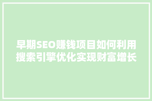 早期SEO赚钱项目如何利用搜索引擎优化实现财富增长