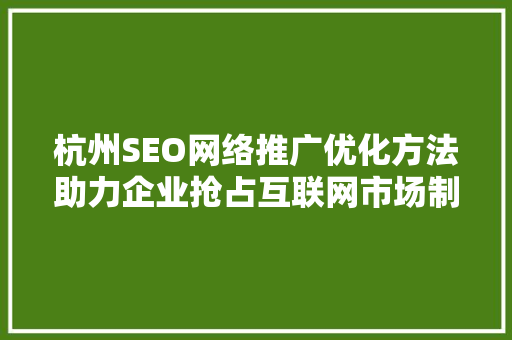杭州SEO网络推广优化方法助力企业抢占互联网市场制高点