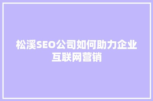 松溪SEO公司如何助力企业互联网营销