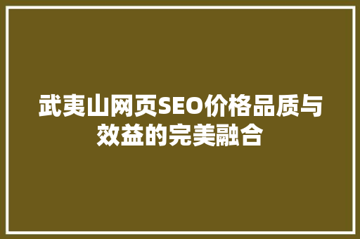 武夷山网页SEO价格品质与效益的完美融合