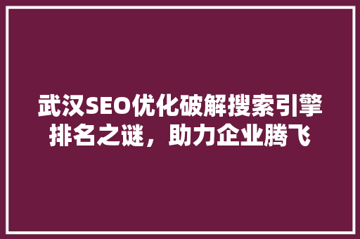 武汉SEO优化破解搜索引擎排名之谜,助力企业腾飞 武汉SEO优化破解搜索引擎排名之谜,助力企业腾飞