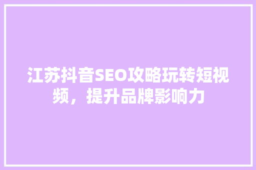 江苏抖音SEO攻略玩转短视频，提升品牌影响力