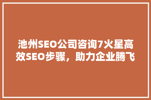 池州SEO公司咨询7火星高效SEO步骤，助力企业腾飞 编程语言