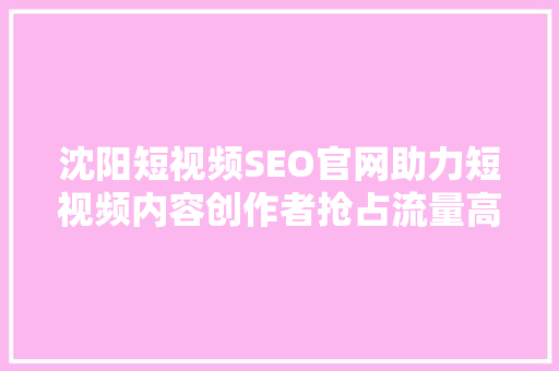 沈阳短视频SEO官网助力短视频内容创作者抢占流量高地