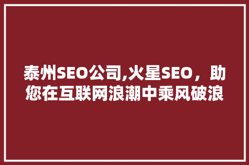 泰州SEO公司,火星SEO，助您在互联网浪潮中乘风破浪