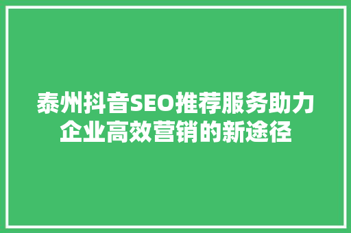 泰州抖音SEO推荐服务助力企业高效营销的新途径 电脑基础