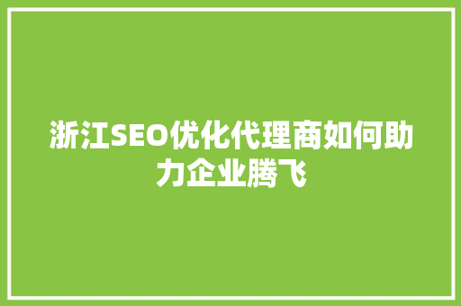 浙江SEO优化代理商如何助力企业腾飞