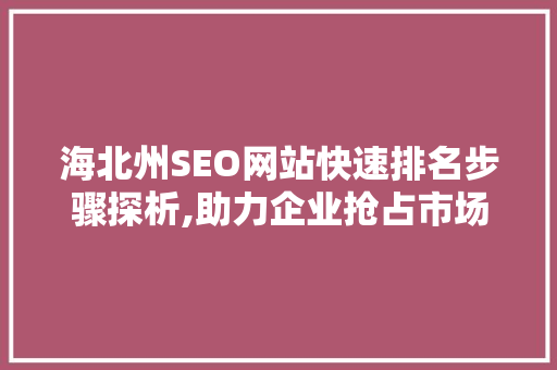 海北州SEO网站快速排名步骤探析,助力企业抢占市场先机