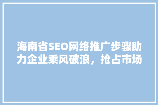 海南省SEO网络推广步骤助力企业乘风破浪，抢占市场先机