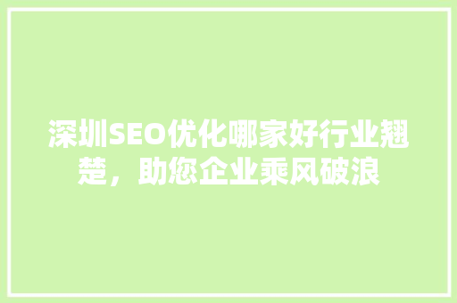 深圳SEO优化哪家好行业翘楚，助您企业乘风破浪
