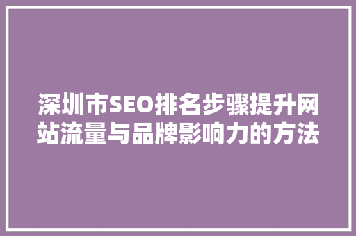 深圳市SEO排名步骤提升网站流量与品牌影响力的方法