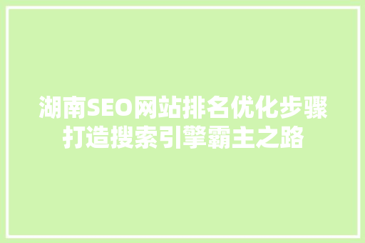 湖南SEO网站排名优化步骤打造搜索引擎霸主之路