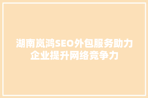 湖南岚鸿SEO外包服务助力企业提升网络竞争力