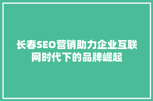长春SEO营销助力企业互联网时代下的品牌崛起 长春SEO营销助力企业互联网时代下的品牌崛起