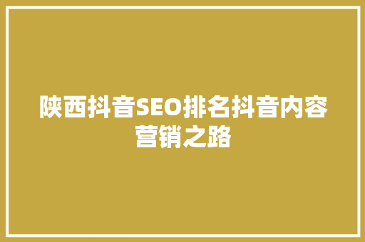 陕西抖音SEO排名抖音内容营销之路 陕西抖音SEO排名抖音内容营销之路