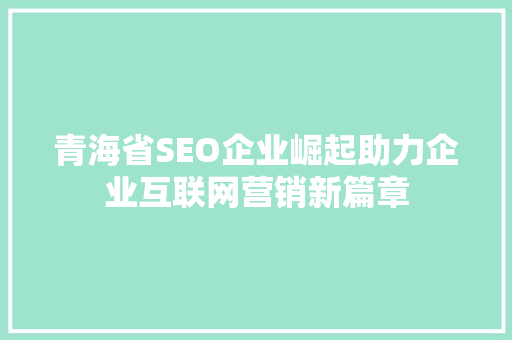青海省SEO企业崛起助力企业互联网营销新篇章