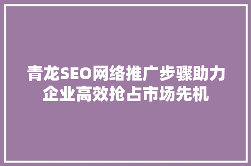 青龙SEO网络推广步骤助力企业高效抢占市场先机 网络技术