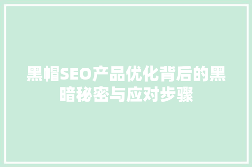 黑帽SEO产品优化背后的黑暗秘密与应对步骤