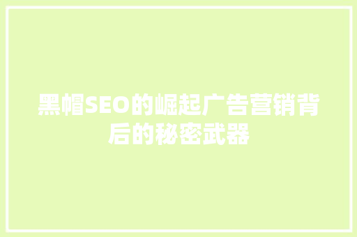 黑帽SEO的崛起广告营销背后的秘密武器