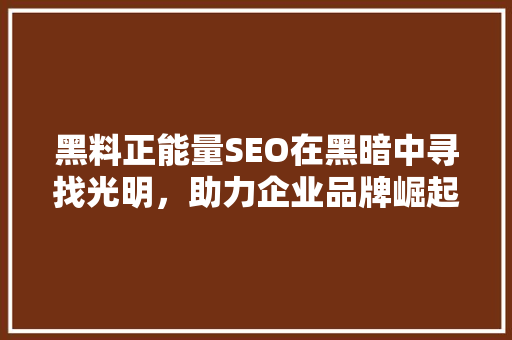 黑料正能量SEO在黑暗中寻找光明，助力企业品牌崛起