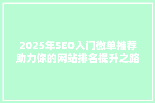 2025年SEO入门微单推荐助力你的网站排名提升之路