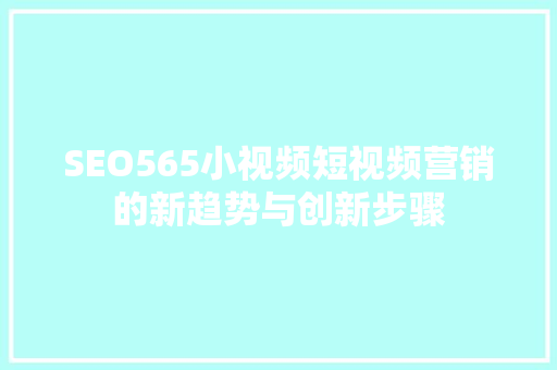 SEO565小视频短视频营销的新趋势与创新步骤