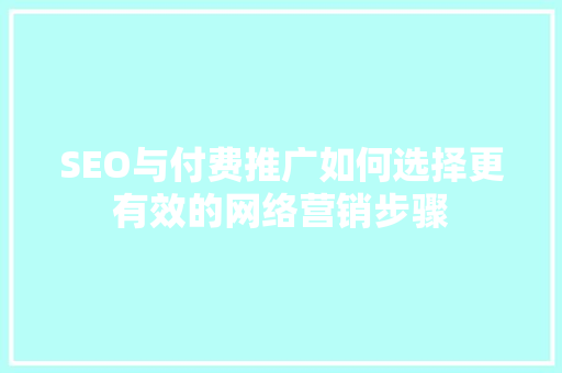 SEO与付费推广如何选择更有效的网络营销步骤