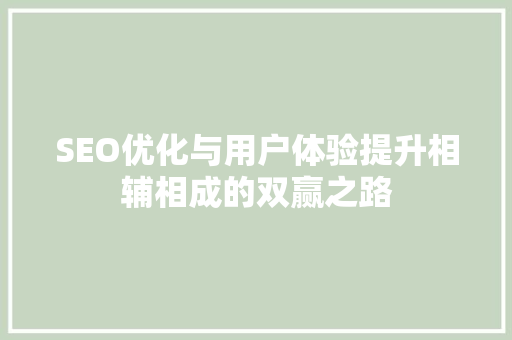SEO优化与用户体验提升相辅相成的双赢之路