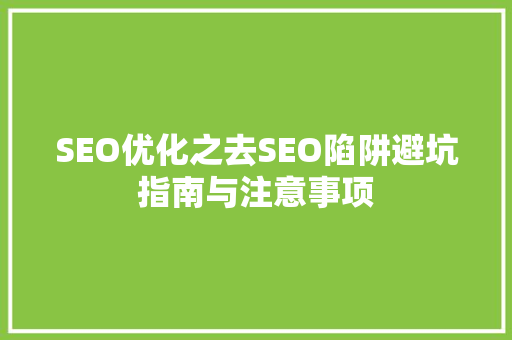 SEO优化之去SEO陷阱避坑指南与注意事项