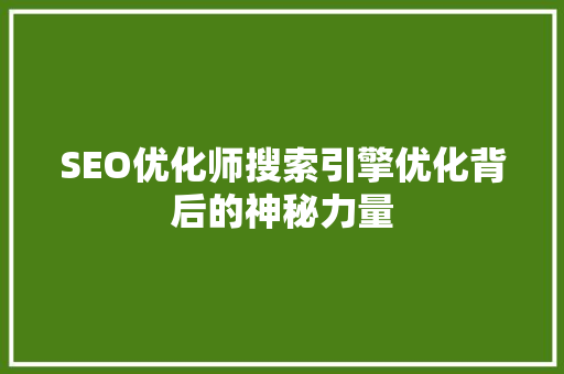 SEO优化师搜索引擎优化背后的神秘力量