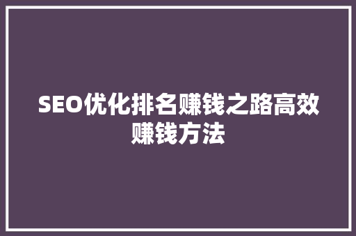 SEO优化排名赚钱之路高效赚钱方法