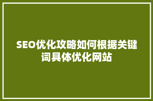 SEO优化攻略如何根据关键词具体优化网站