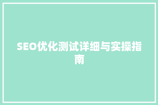 SEO优化测试详细与实操指南