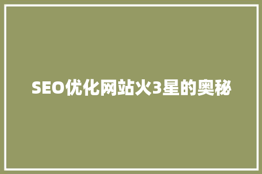 SEO优化网站火3星的奥秘